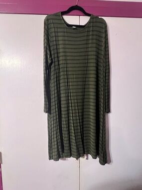 Old Navy Olive Green Striped Long Sleeve Dress